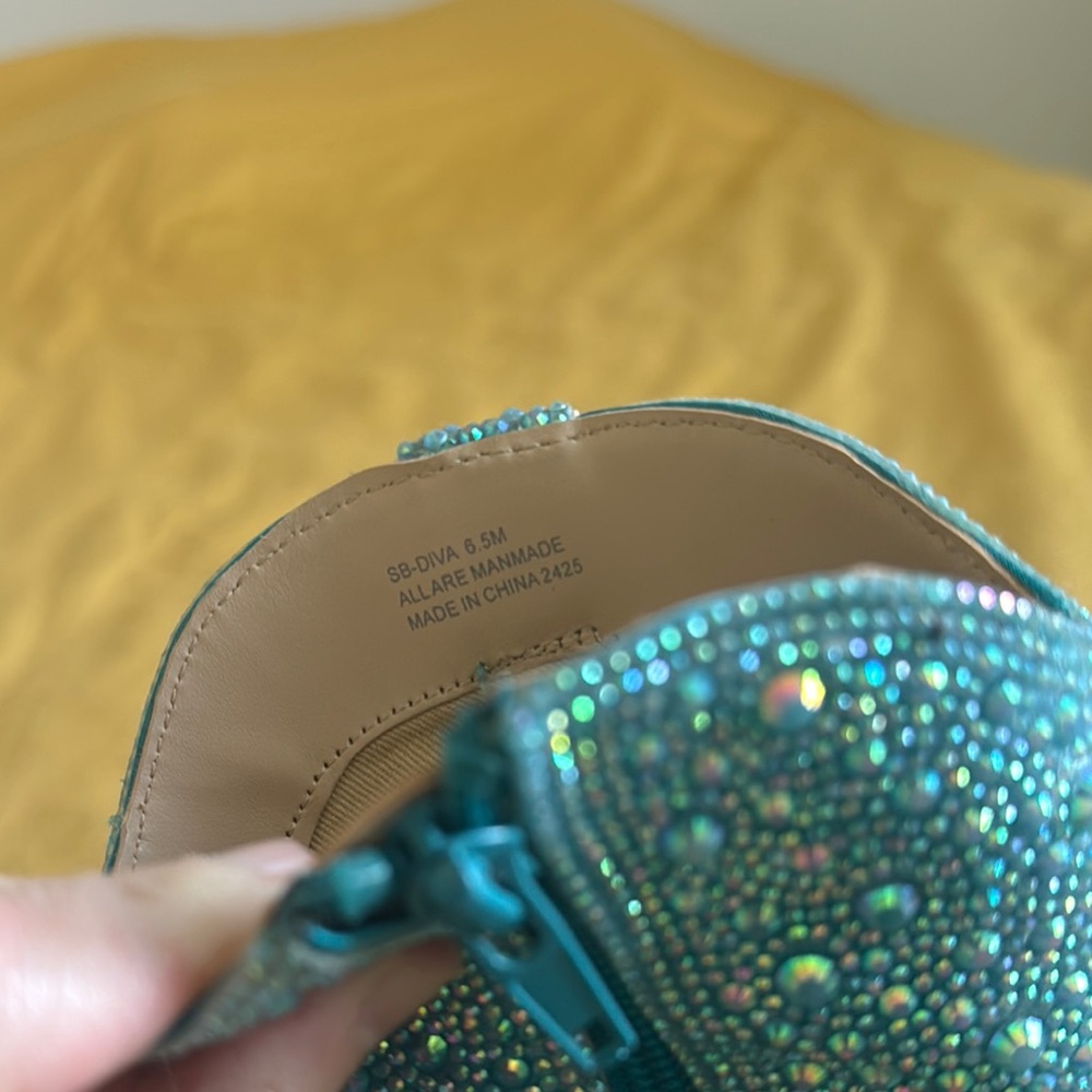 Betsey Johnson Diva Turquoise Rhinestone Crystal Glitter Ankle Cowboy Boots 6.5 - Picture 7 of 12